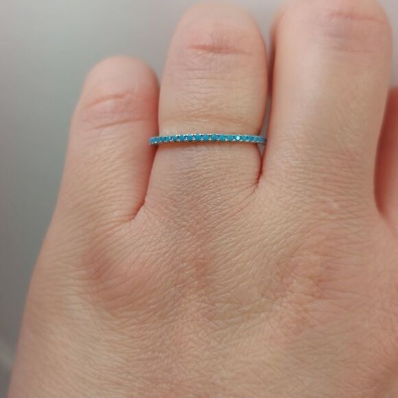 Turqouise 925 Sterling Silver Band Stacking Ring Blue - Picture 5 of 11